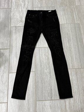 MNML Black Skinny Jeans Men's 32 Heavily Shredded